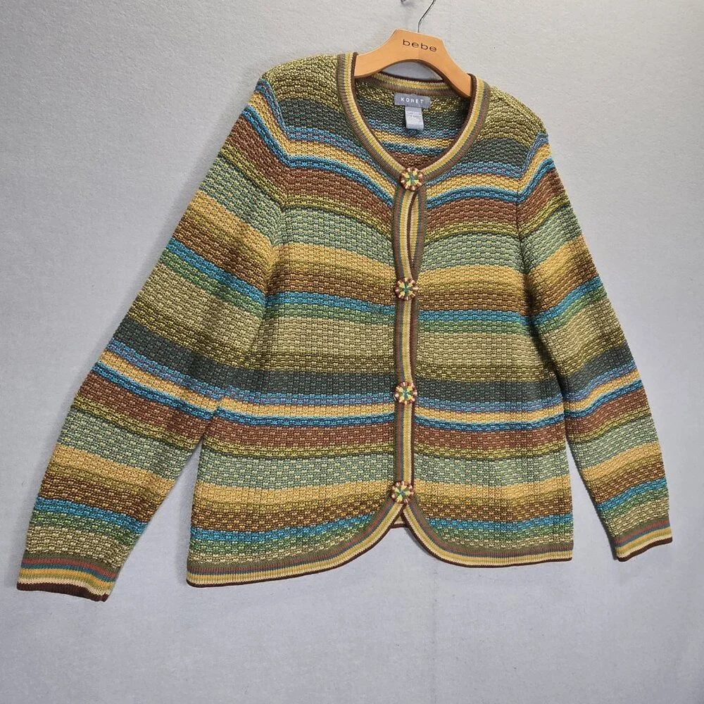 Vintage Koret Womens Cardigan Sweater Jacket Large Cottagecore Long Sleeve Multi